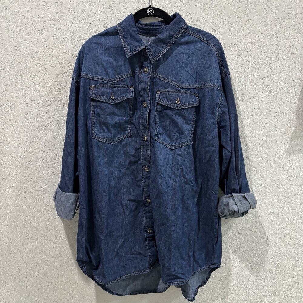 Sofia Jeans Chambray Button Shirt Womens Large Blue 100% Cotton Oversized